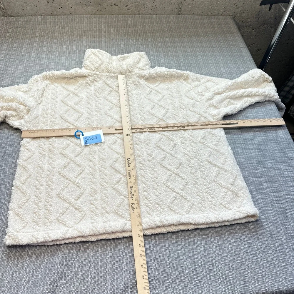 Cozy Teddy Fleece Pullover Womens XXL Ivory Sweater Cable Knit Plush Eddie Bauer